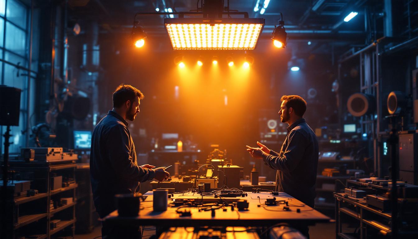 A photograph of a high-power led lighting setup in an engineering environment