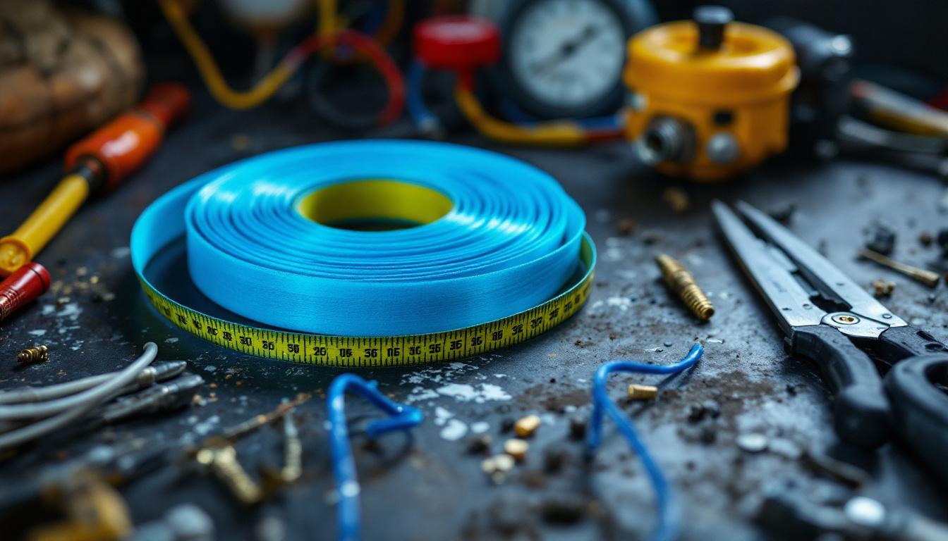 A photograph of a close-up shot of a fish tape tool with a leader attached