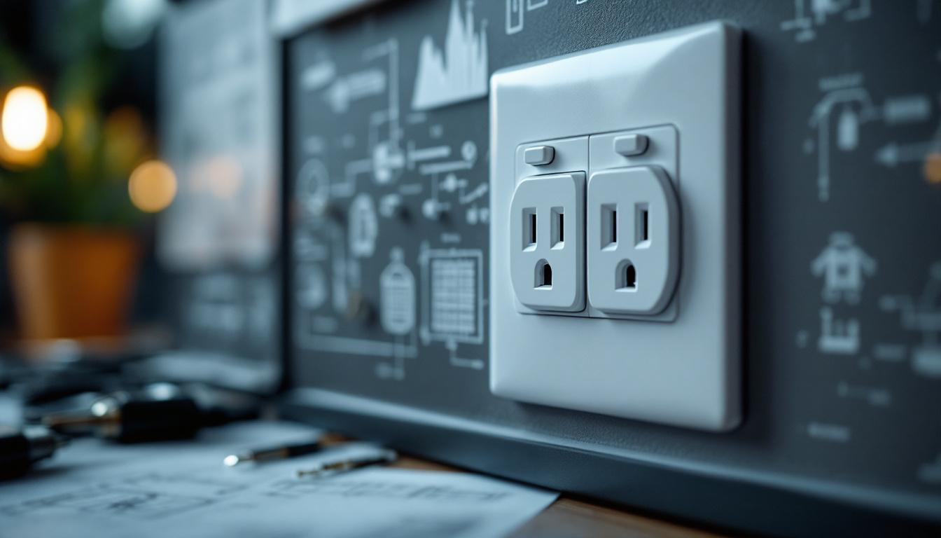 A photograph of a close-up view of a horizontal plug outlet in a modern setting