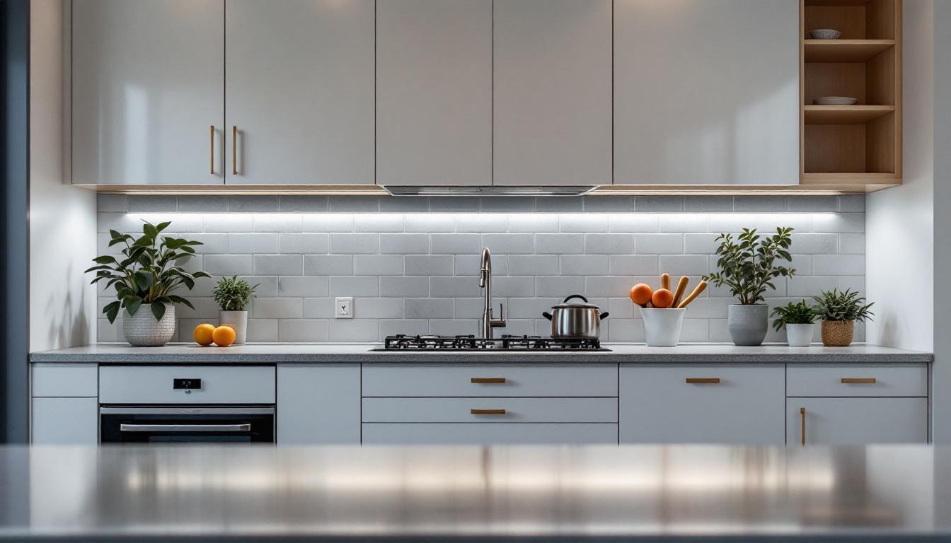 A photograph of a beautifully illuminated kitchen with under-cabinet led lights showcasing their functionality and aesthetic appeal