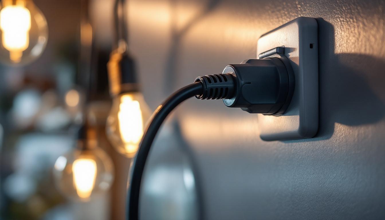 A photograph of a close-up of a secure locking mechanism on a power plug