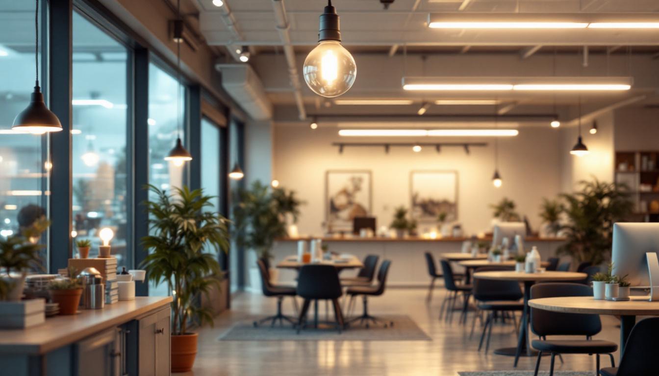 A photograph of a well-lit commercial space showcasing t8 lamps in use