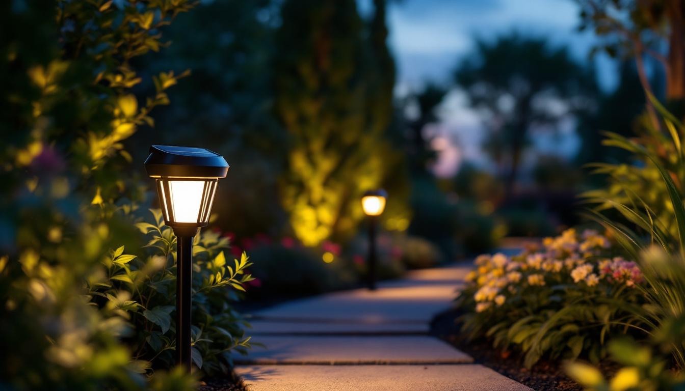 A photograph of a beautifully illuminated outdoor space at dusk