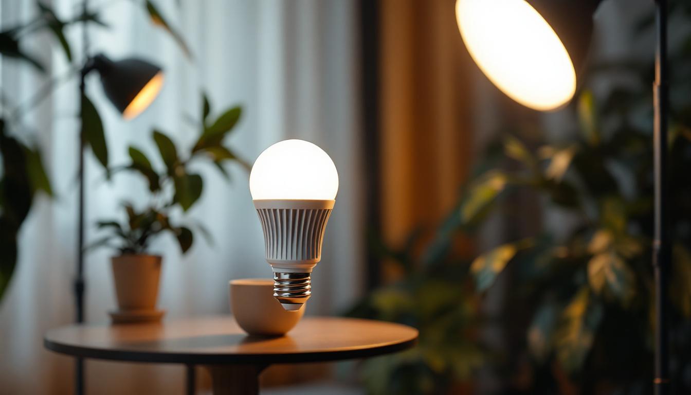 A photograph of a modern lighting setup that contrasts r20 and br20 bulbs in a stylish interior environment