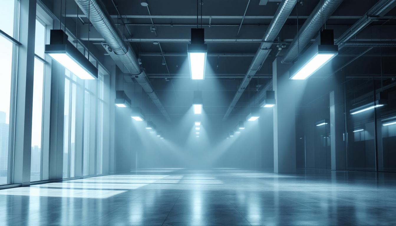 A photograph of a well-lit commercial space featuring multiple 4ft t8 fixtures installed in a large-scale lighting setup