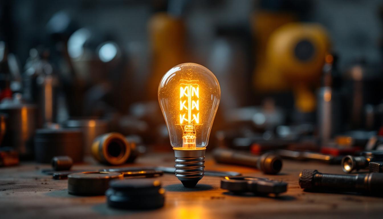 A photograph of a close-up of a lit led lamp showcasing its intricate design and glowing light