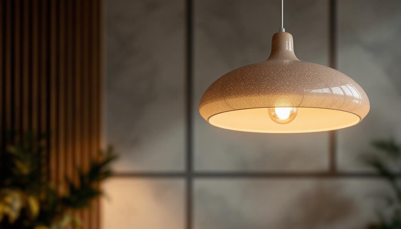 A photograph of a beautifully designed round pendant light hanging in a stylish interior
