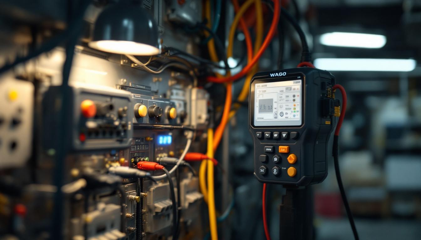 A photograph of a wago splicer in use within a well-lit environment