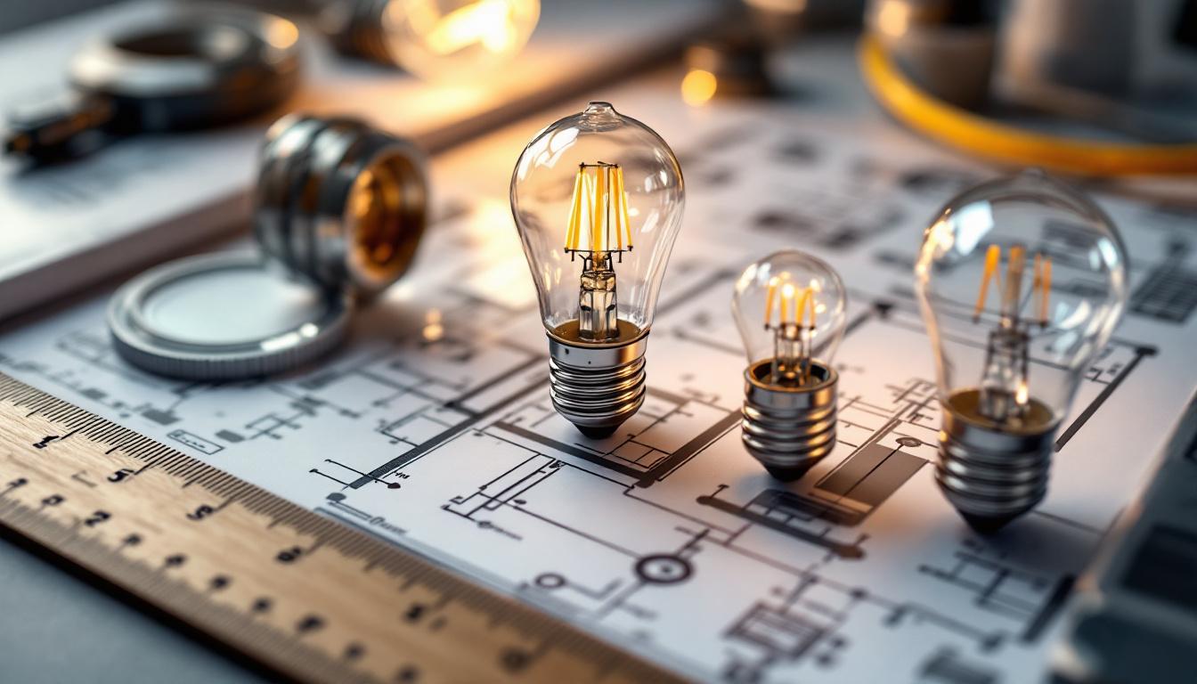 A photograph of a close-up of various light bulb bases