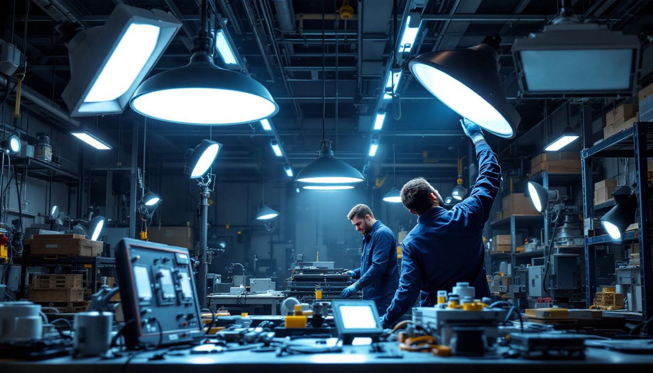 A photograph of a well-organized factory lighting setup