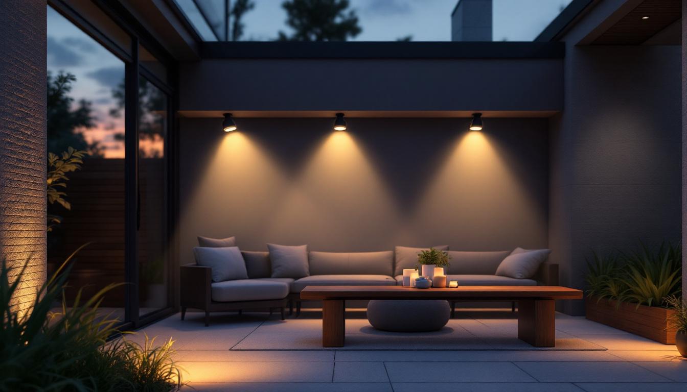 A photograph of a modern outdoor setting illuminated by a motion flood light bulb