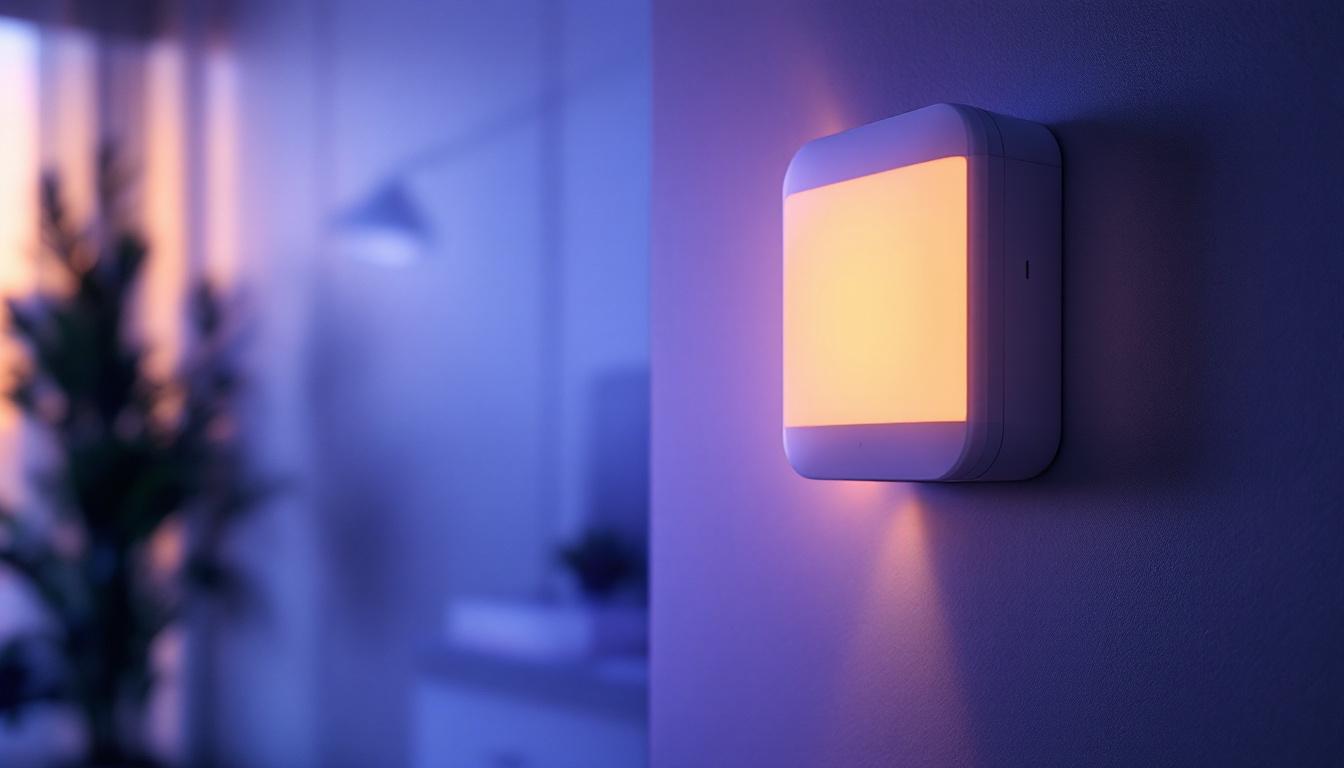 A photograph of a modern lighting motion sensor in action