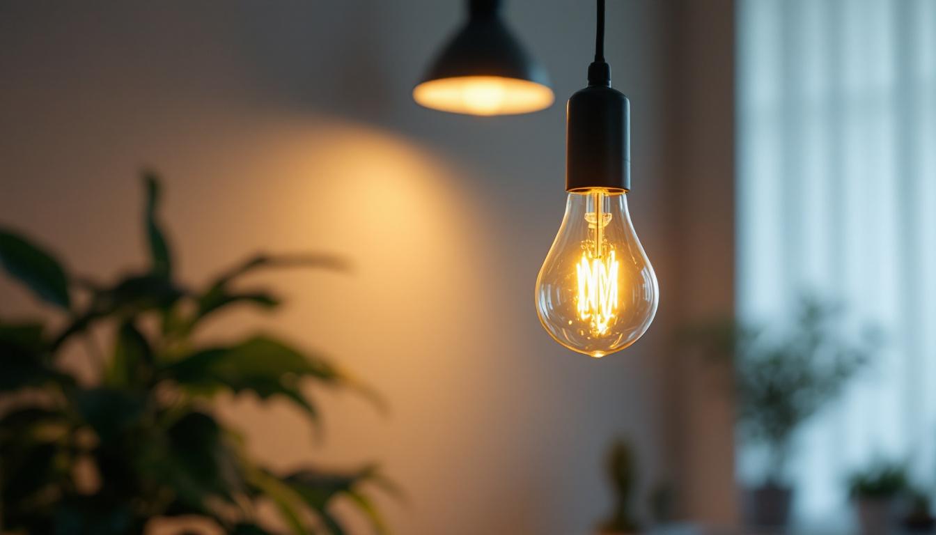 A photograph of a well-lit interior space showcasing a stylish halogen light fixture in use