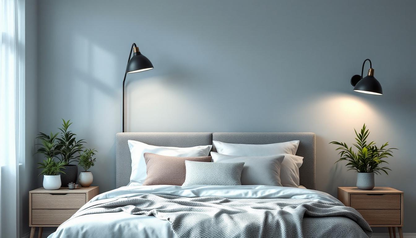 A photograph of a beautifully styled bedroom featuring a variety of over-the-bed lamp options