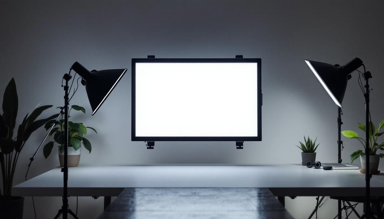 A photograph of a sleek led flat light panel in a well-lit studio setting