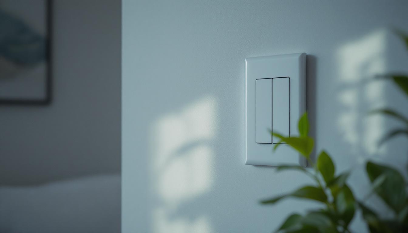 A photograph of a well-lit interior scene featuring a light switch installed at an optimal height