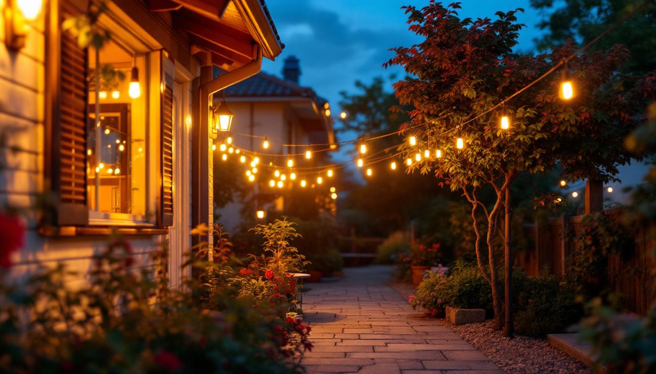 A photograph of a vibrant outdoor scene showcasing a solar panel led lighting installation in use