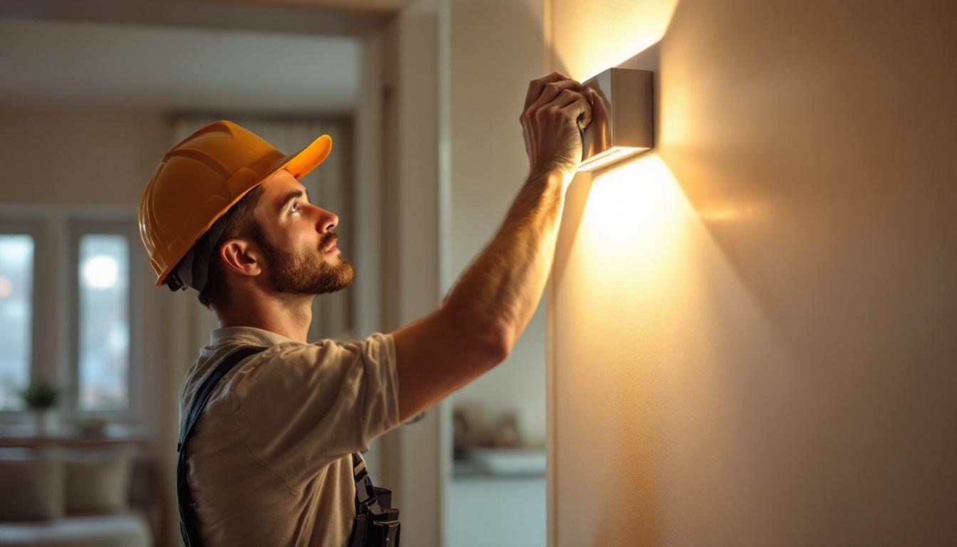 A photograph of a skilled electrical engineer expertly installing a sleek