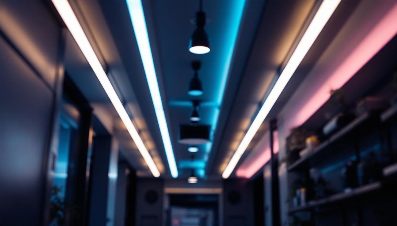 A photograph of a well-lit interior space showcasing dimmable led tube lights in action
