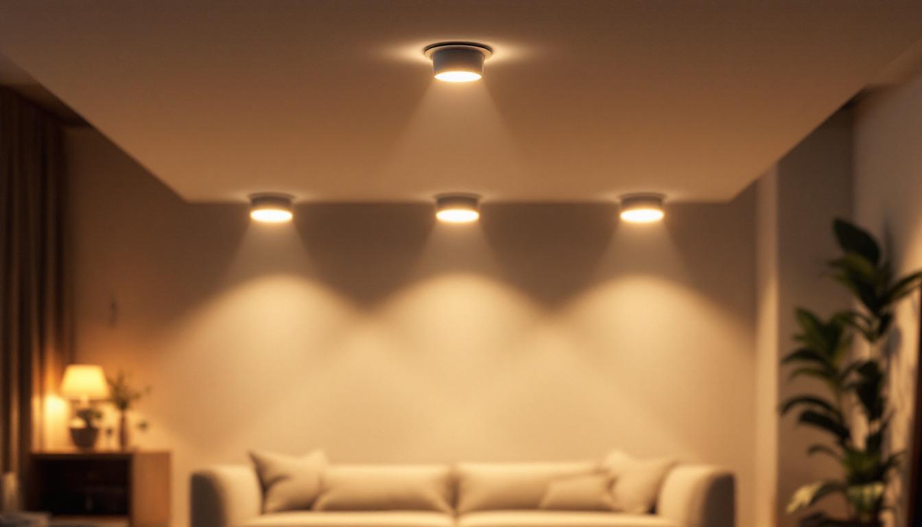 A photograph of a modern interior space showcasing stylish led recessed ceiling light bulbs illuminating the room