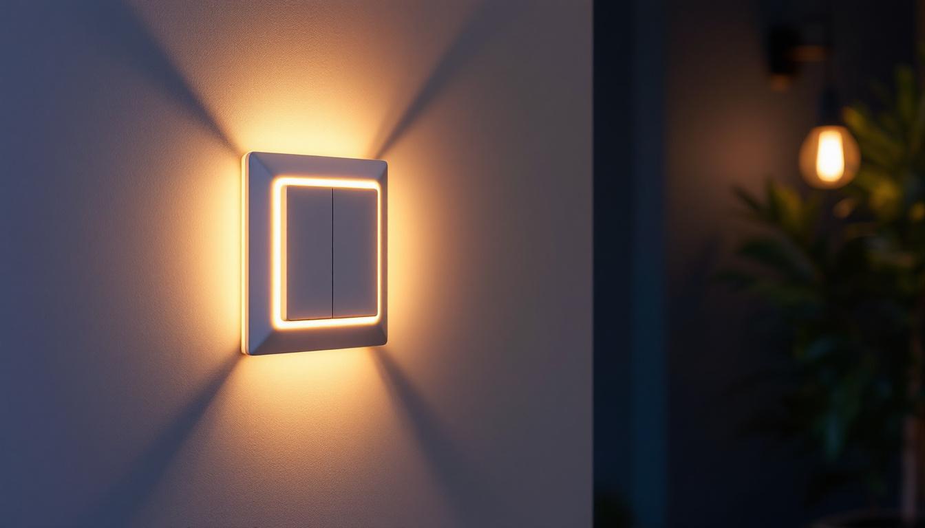 A photograph of a modern occupancy/vacancy sensor switch installed on a wall