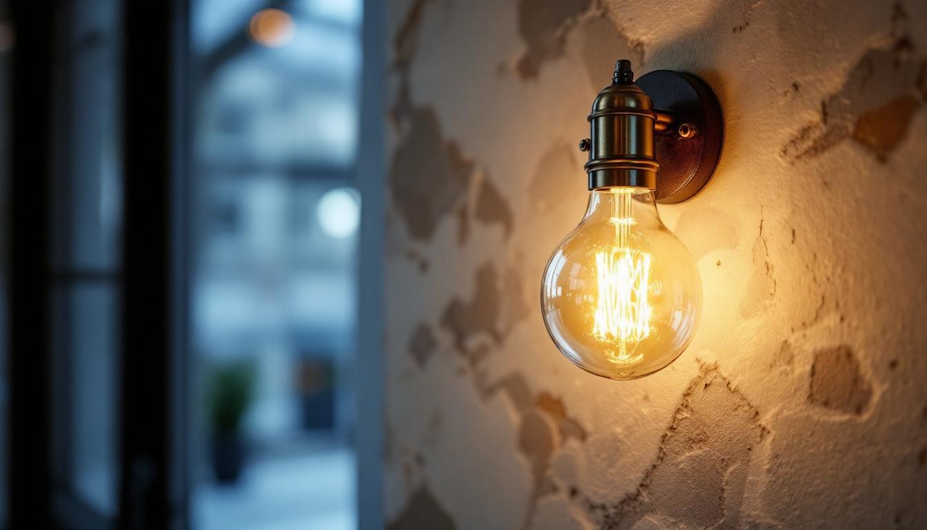 A photograph of a stylish light bulb sconce installed in a modern interior setting
