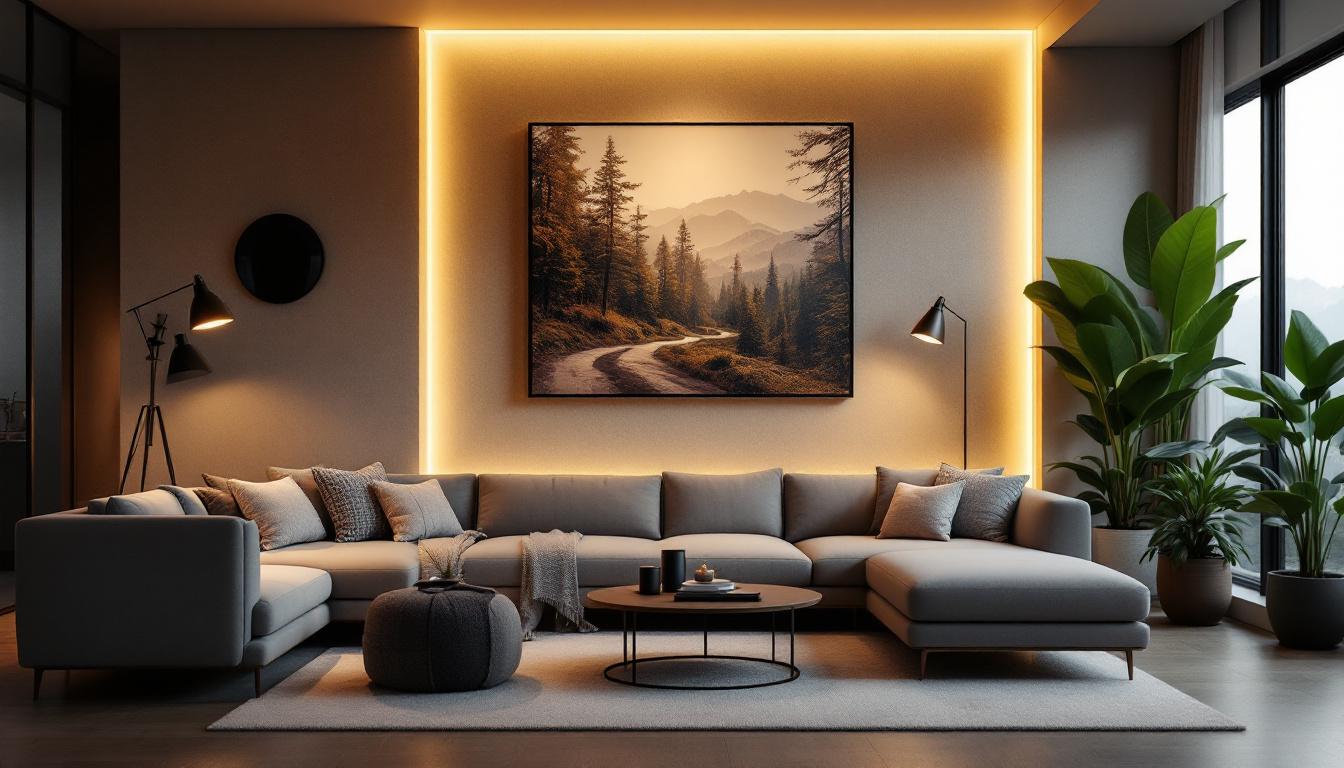 A photograph of a modern lighting design setup featuring the dz15s leviton system in action