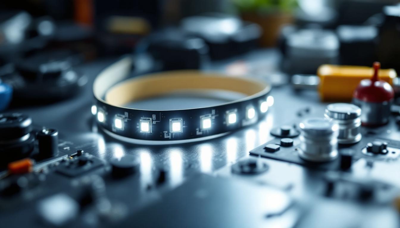 A photograph of a close-up shot of black led tape being installed or utilized in a technical setting