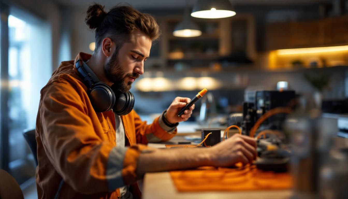 A photograph of a modern electrical engineer working with innovative house wiring connectors in a well-lit