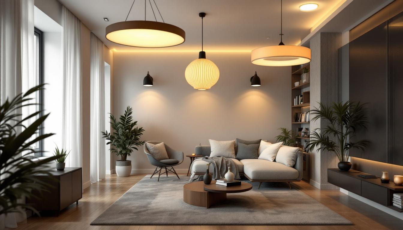 A photograph of a beautifully designed room showcasing various ceiling types of lighting fixtures