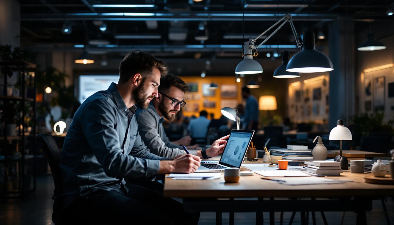 A photograph of a modern engineering workspace featuring a variety of hiih lamps in use
