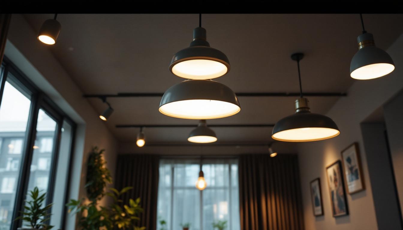 A photograph of a well-lit room showcasing various styles of can lights installed in a ceiling