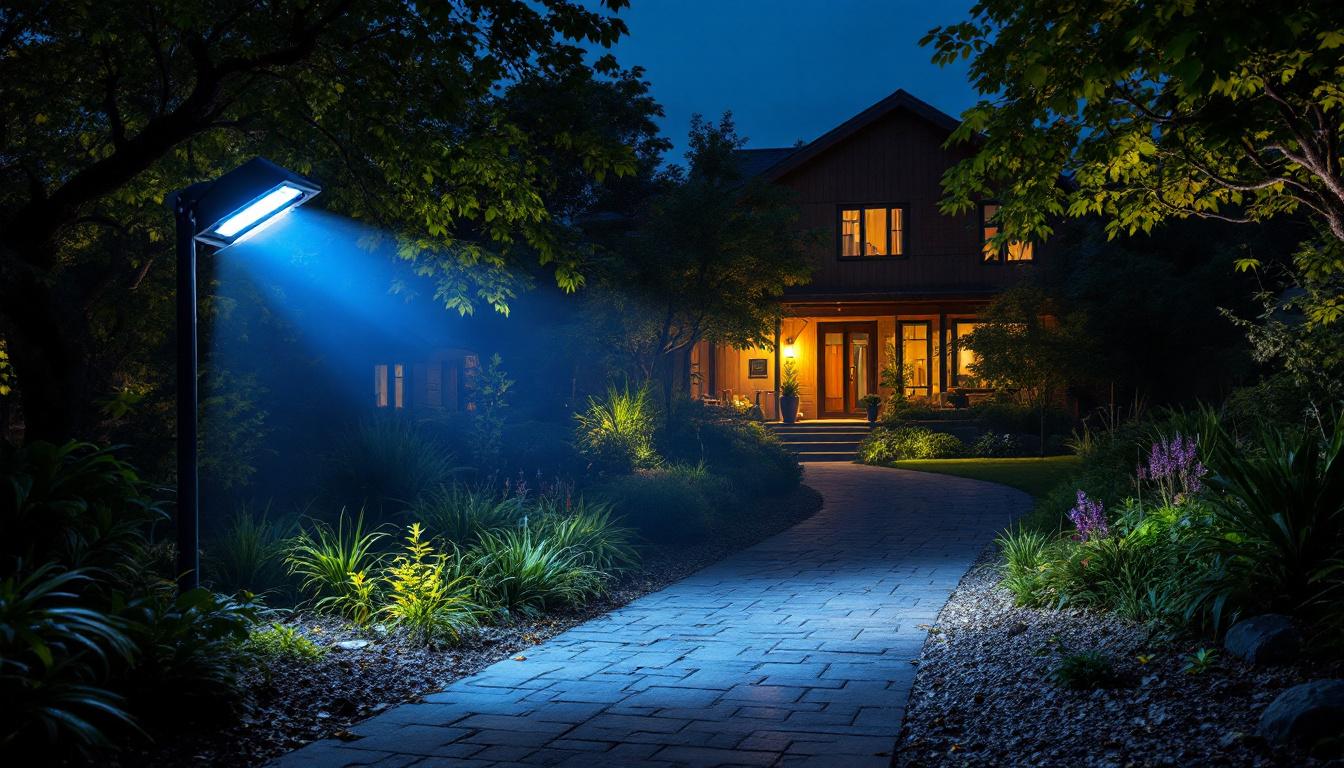A photograph of a vibrant outdoor scene illuminated by a 100w led flood light