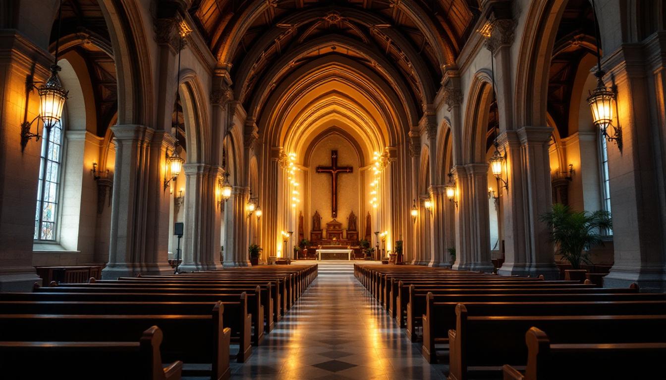 A photograph of a beautifully lit church interior that showcases effective lighting design