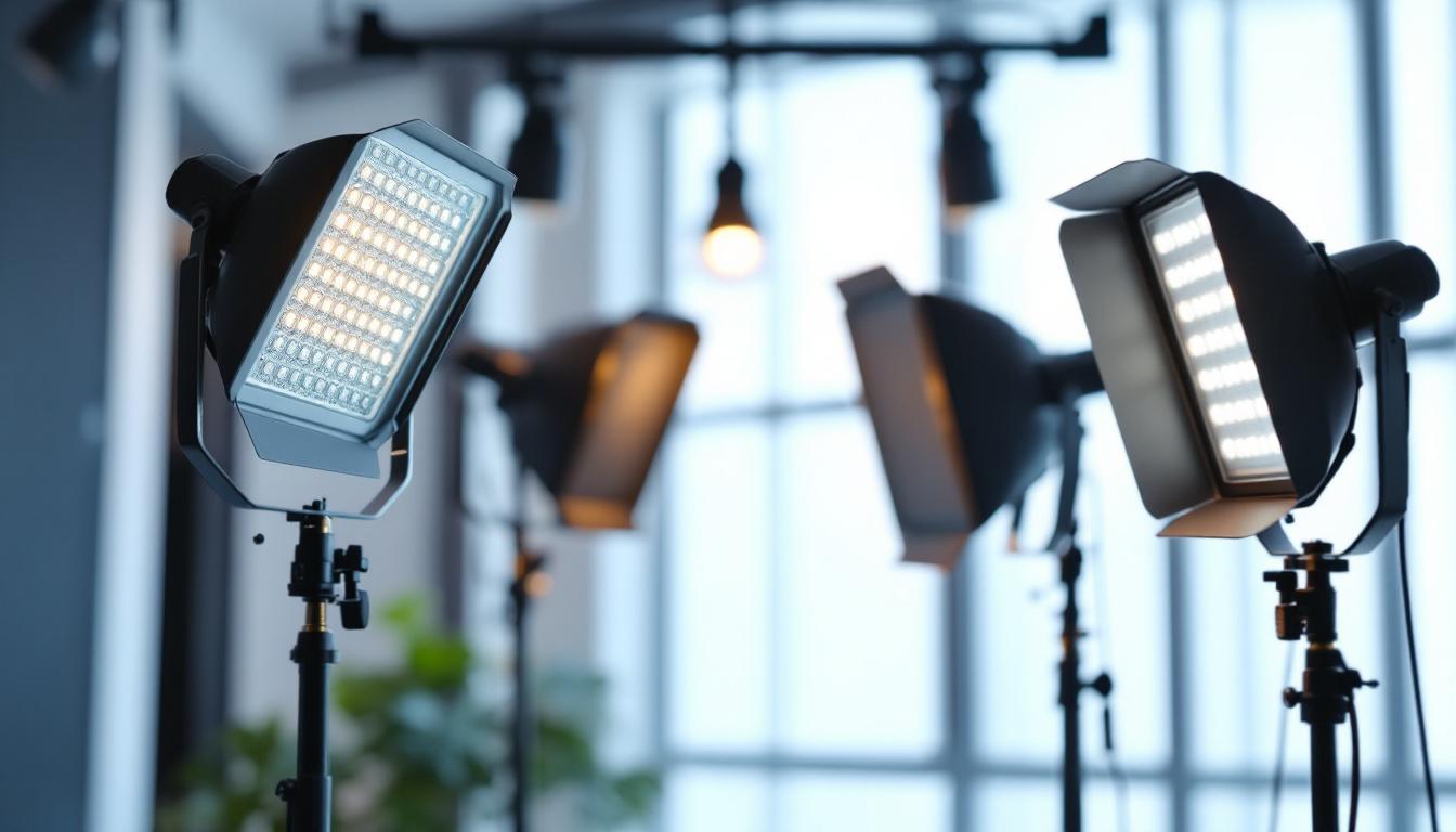 A photograph of a modern lighting setup featuring led lights in a well-lit space