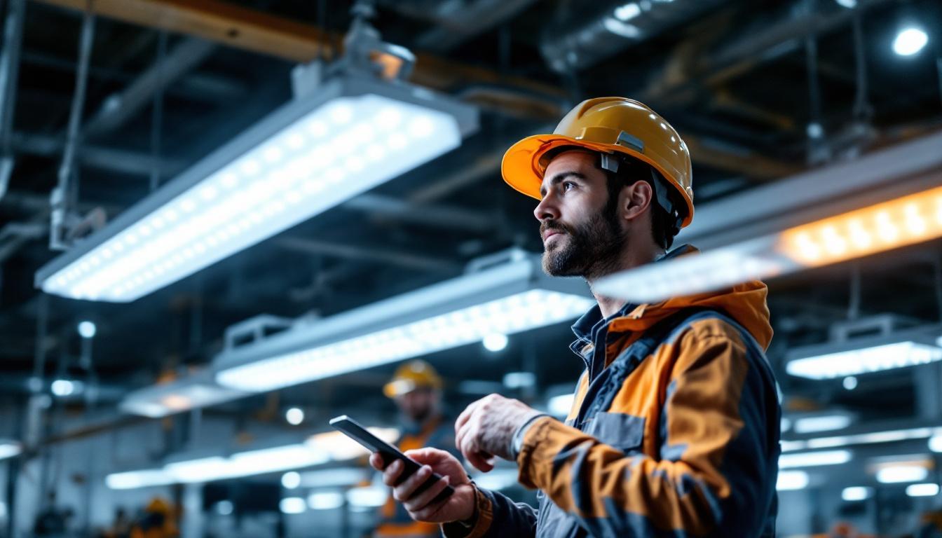 A photograph of a well-lit industrial space showcasing led lights in action