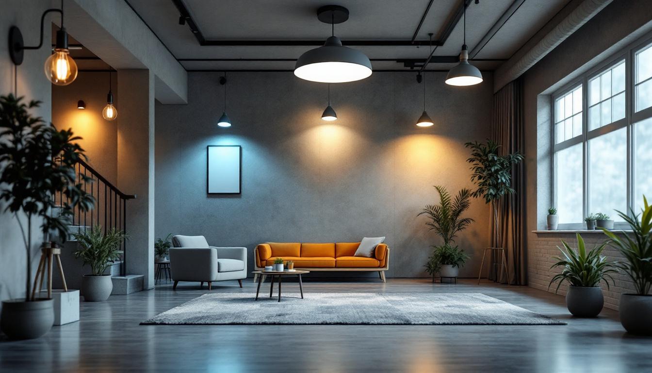 A photograph of a well-lit interior space showcasing various types of electrical lighting fixtures