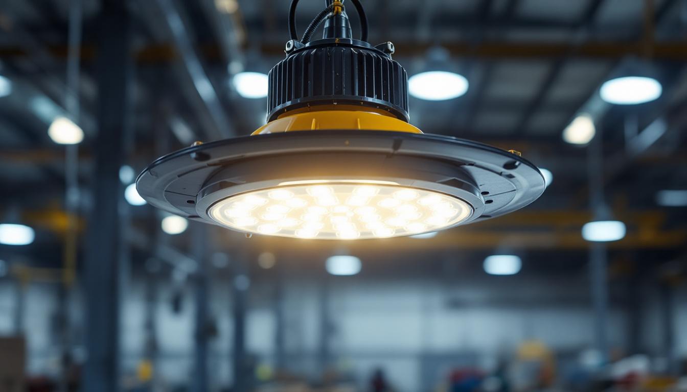 A photograph of a high-quality explosion-proof led light fixture installed in an industrial setting