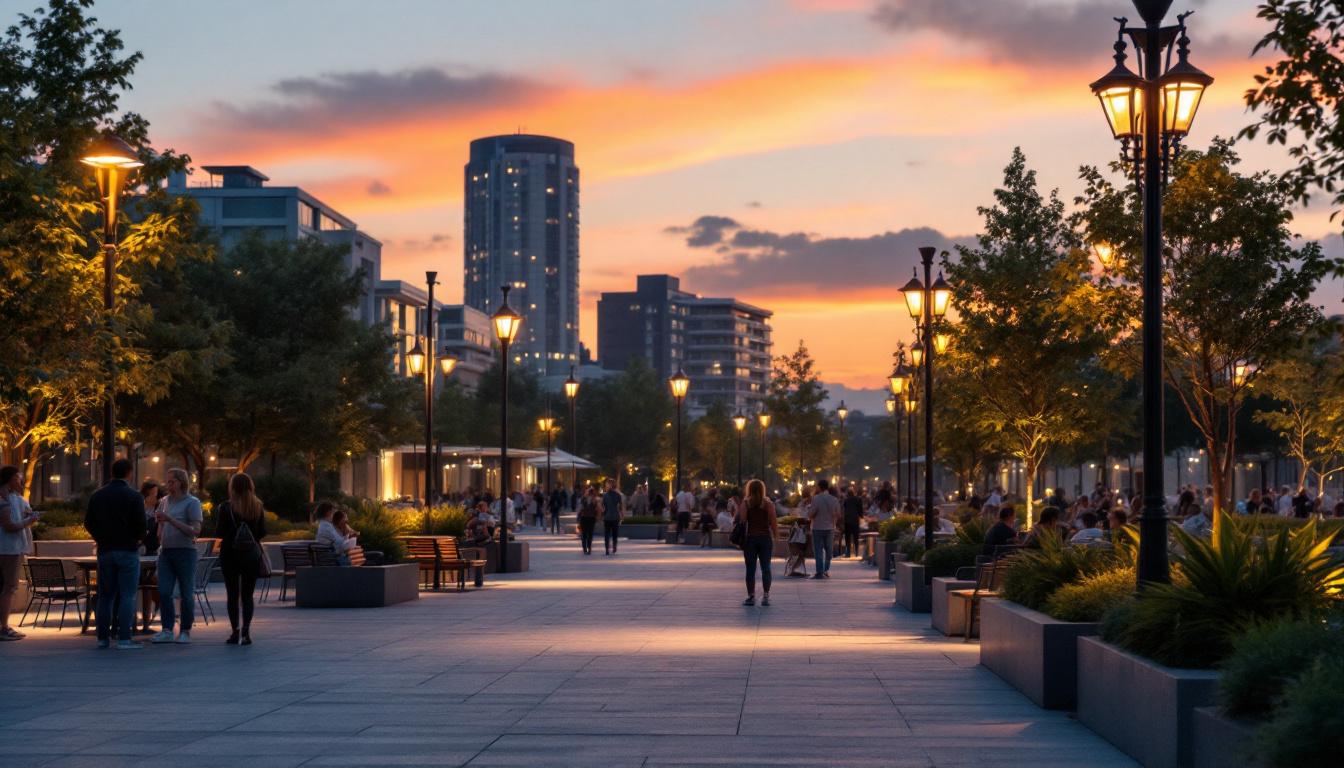A photograph of a well-designed outdoor commercial lighting installation