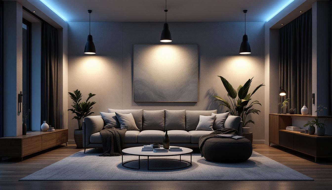 A photograph of a modern living space showcasing sleek led can lights illuminating the room