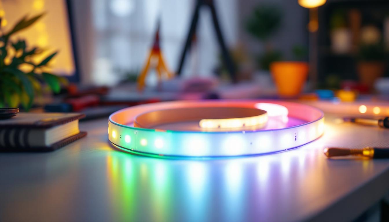 A photograph of a close-up shot of an 8-foot led strip being installed in a modern workspace