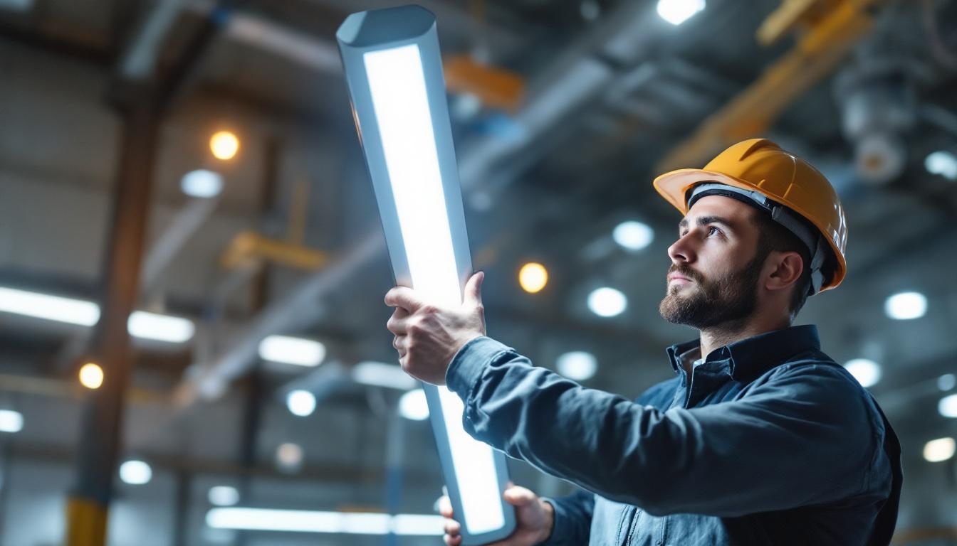 A photograph of a skilled electrical engineer installing or inspecting a sleek