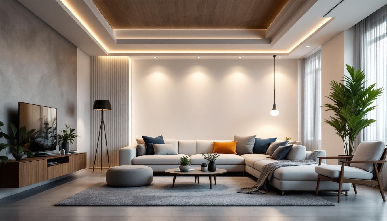 A photograph of a modern living space featuring sleek 8-inch led recessed lights illuminating the room