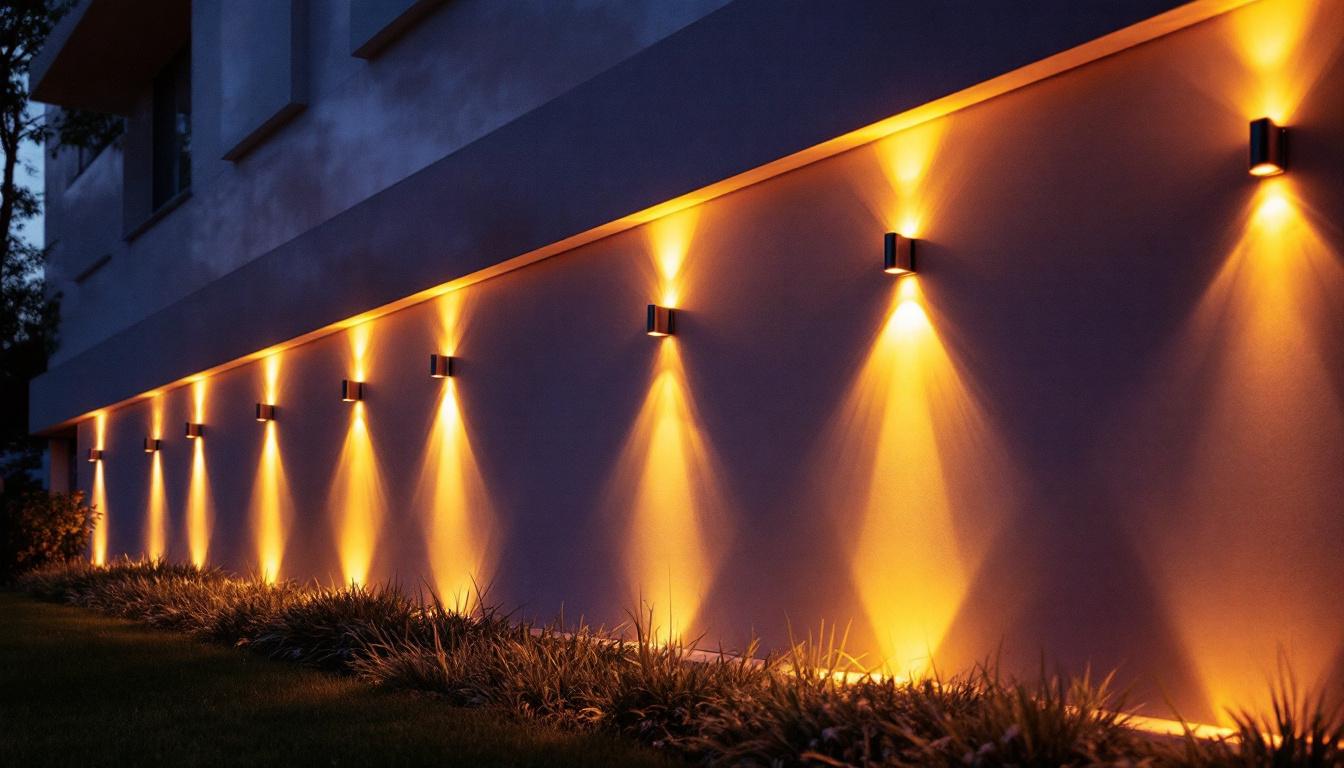 A photograph of a beautifully illuminated exterior wall featuring led lights