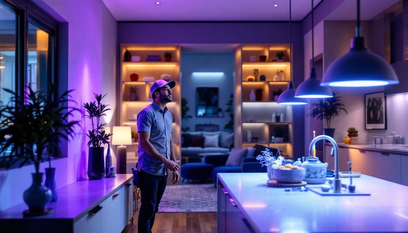 A photograph of a modern home interior featuring various uv lighting solutions