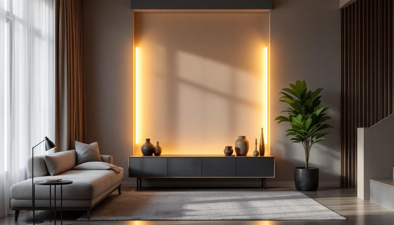 A photograph of a modern interior space featuring stylish strip wall lighting in action