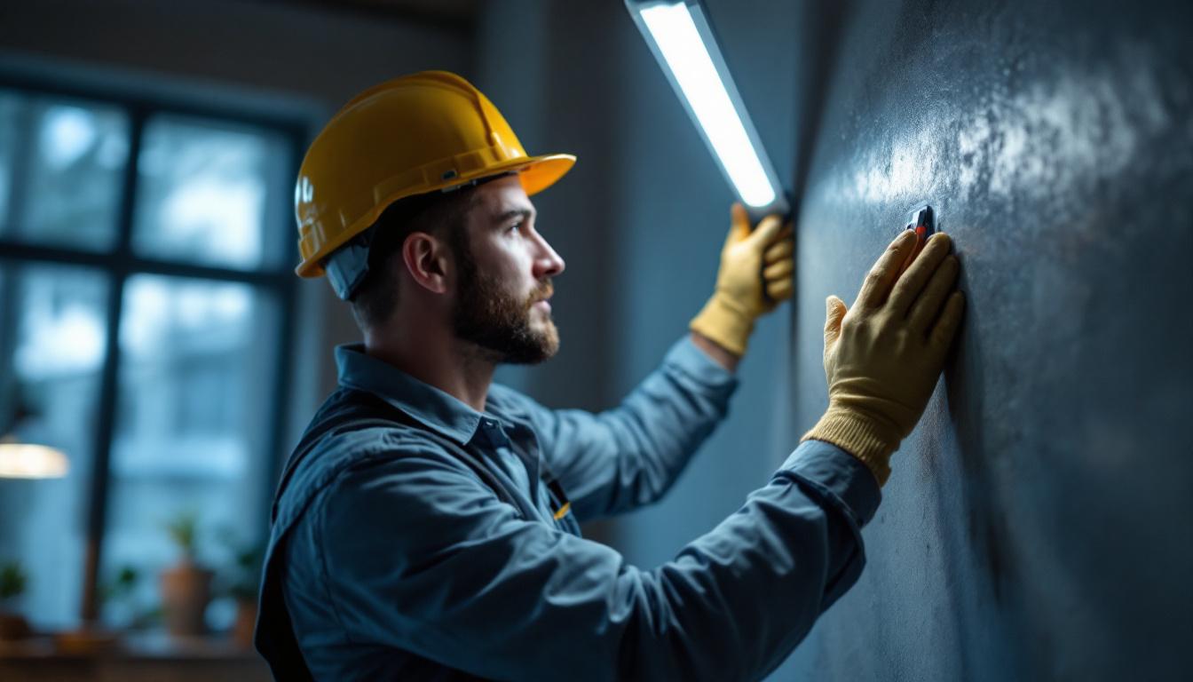 A photograph of a skilled electrician installing a sleek