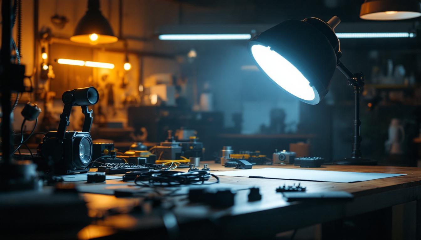 A photograph of a modern industrial lighting setup