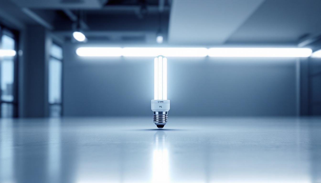 A photograph of a t5 fluorescent bulb in a modern lighting design setting