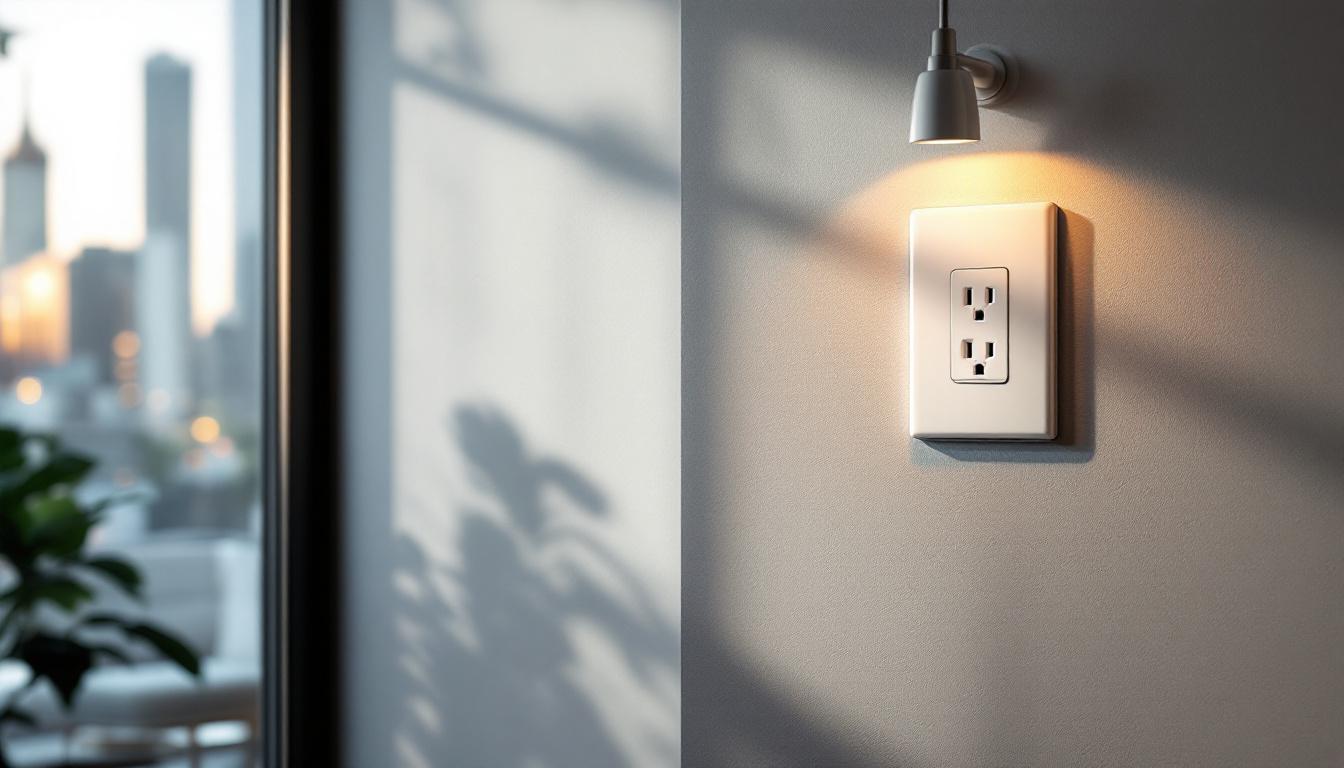 A photograph of a well-designed interior space featuring a stylish electric wall outlet